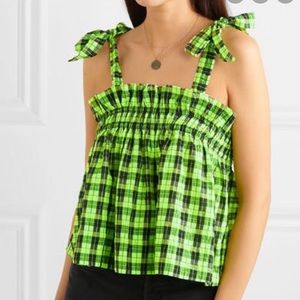 ISO Ganni Green Neon Maize Seersucker Top Size S